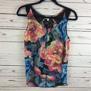 Candie’s Black Pink Blue Yellow Floral Tank Top
